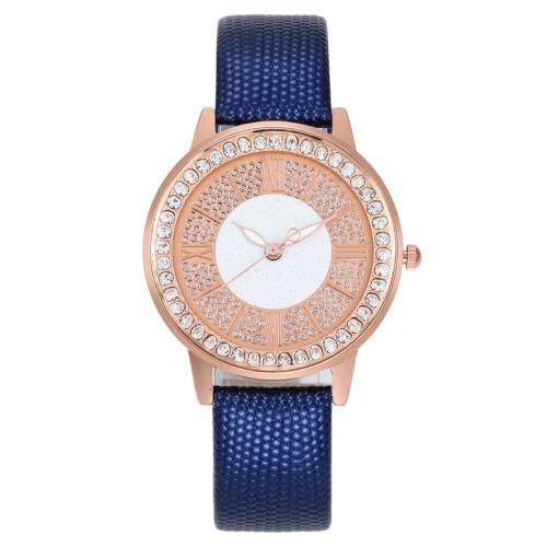 Women Wrist Watch Zinc Alloy with Leather waterproofless & micro pave cubic zirconia & for woman Sold By PC