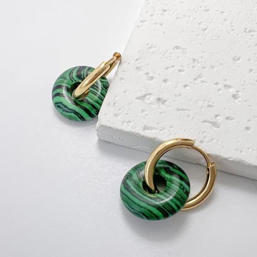 Huggie Hoop Drop Earring 304 Stainless Steel with Natural Stone fashion jewelry & for woman Sold By Pair