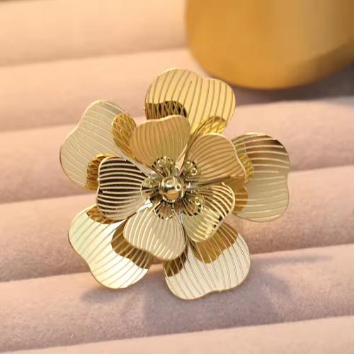 Stainless Steel Finger Ring, 304 Stainless Steel, Flower, 18K gold plated, fashion jewelry & for woman, golden, Sold By PC