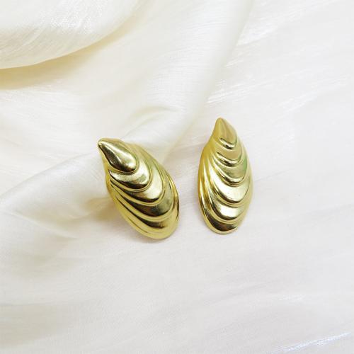 Stainless Steel Stud Earrings, 304 Stainless Steel, Shell, 18K gold plated, fashion jewelry & for woman, golden, 46x23mm, Sold By Pair
