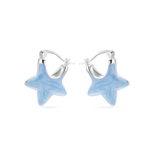 Boucles d'oreilles en alliage de zinc, étoile, bijoux de mode & pour femme, bleu, 22mm, Vendu par paire
