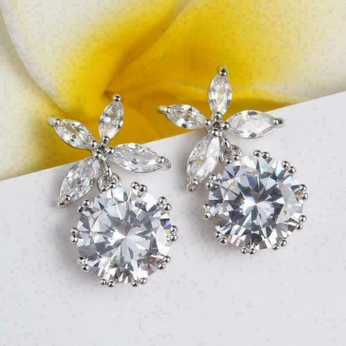 Cubic Zirconia Micro Pave Brass Earring fashion jewelry & micro pave cubic zirconia & for woman 19mm Sold By Pair