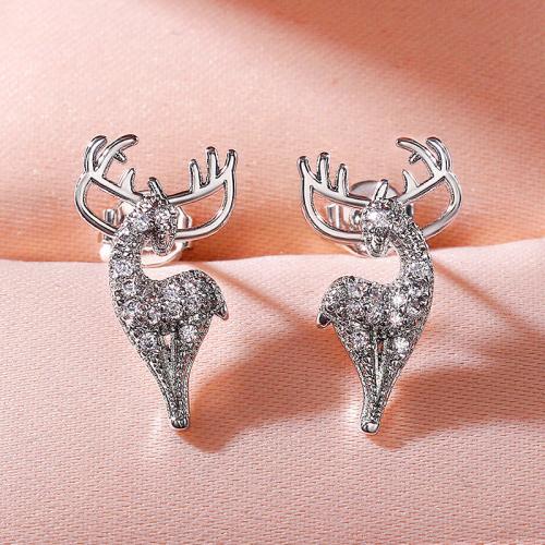 Cubic Zirconia Micro Pave Brass Earring, Deer, fashion jewelry & micro pave cubic zirconia & for woman, 16mm, Sold By Pair