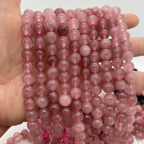 Natural Quartz Jewelry Beads Strawberry Quartz Round DIY pink Sold Per Approx 38 cm Strand
