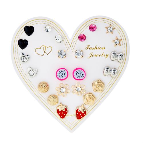 Tibetan Style Stud Earring, with Rhinestone, Heart, fashion jewelry & for woman & enamel, more colors for choice, 90x90mm, 12Pairs/Set, Sold By Set