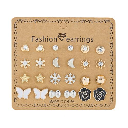 Zinc Alloy Stud Earring with Paper & Rhinestone plated fashion jewelry & for woman & enamel Sold By Set