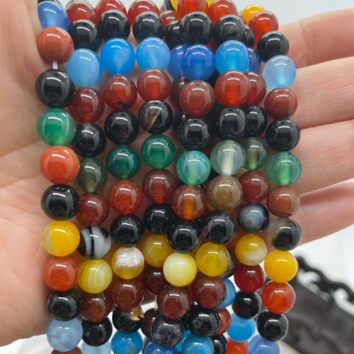 Natürliche Streifen Achat Perlen, rund, DIY & verschiedene Größen vorhanden, gemischte Farben, verkauft per ca. 38 cm Strang