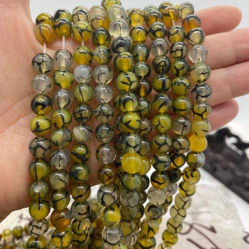 Natürliche Drachen Venen Achat Perlen, Drachenvenen Achat, rund, DIY & verschiedene Größen vorhanden, gelb, verkauft per ca. 38 cm Strang