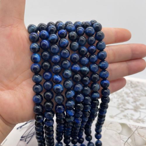 Tiger Eye Beads, Runde, du kan DIY & forskellig størrelse for valg, blå, Solgt Per Ca. 38 cm Strand