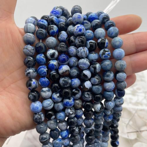 Achat Perlen, Feuerachat, rund, DIY & verschiedene Größen vorhanden, blau, verkauft per ca. 38 cm Strang