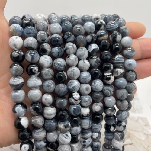 Achat Perlen, Feuerachat, rund, DIY & verschiedene Größen vorhanden, weiß und schwarz, verkauft per ca. 38 cm Strang