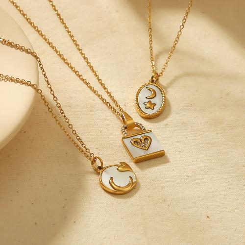 Stainless Steel Jewelry Necklace 304 Stainless Steel gold color plated fashion jewelry & enamel golden Sold By PC