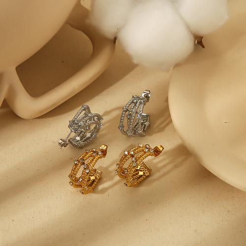 Stainless Steel Stud Earrings 304 Stainless Steel plated fashion jewelry & with rhinestone Sold By Pair