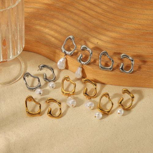 Stainless Steel Drop Earring 304 Stainless Steel with Plastic Pearl plated fashion jewelry Sold By Pair