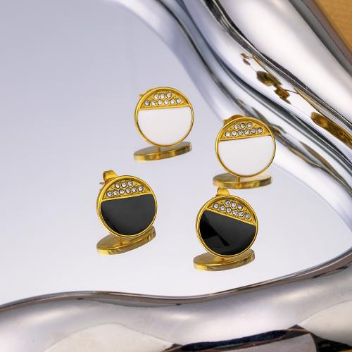 Stainless Steel Stud Earrings 304 Stainless Steel plated fashion jewelry & enamel & with rhinestone 14.80mm Sold By Pair