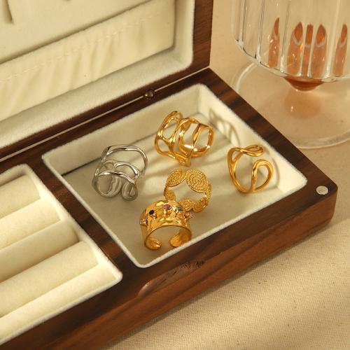 Stainless Steel Finger Ring 304 Stainless Steel gold color plated fashion jewelry & with rhinestone golden Sold By PC