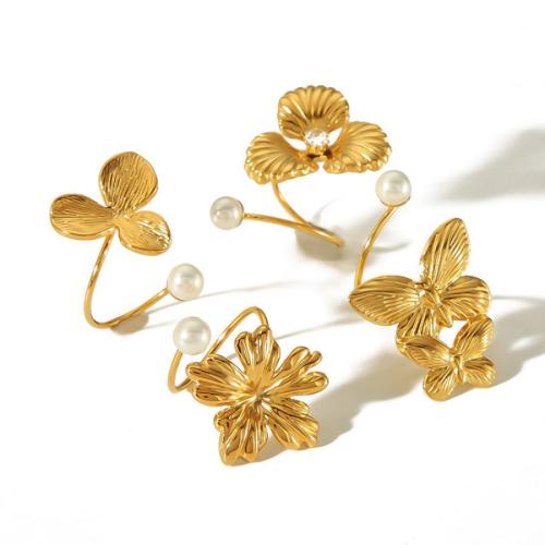 Edelstahl Ringe, 304 Edelstahl, mit Kunststoff Perlen, goldfarben plattiert, Modeschmuck & verschiedene Muster für Wahl, goldfarben, verkauft von PC
