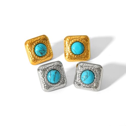 Stainless Steel Stud Earrings 304 Stainless Steel with turquoise & Plastic Pearl plated fashion jewelry Sold By Pair