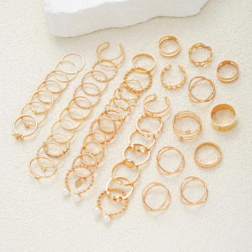 Cink Alloy Ring Set, Cink ötvözet, -val Kristály & Műanyag Pearl, divat ékszerek & a nő, arany, Által értékesített Set