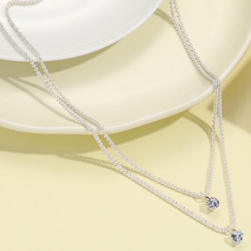 Zinc Alloy Jewelry Necklace with Crystal 2 pieces & fashion jewelry & for woman silver color Sold By Set