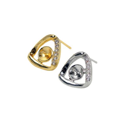 Brass Earring Stud Component real gold plated DIY & micro pave cubic zirconia 12mm Sold By Pair