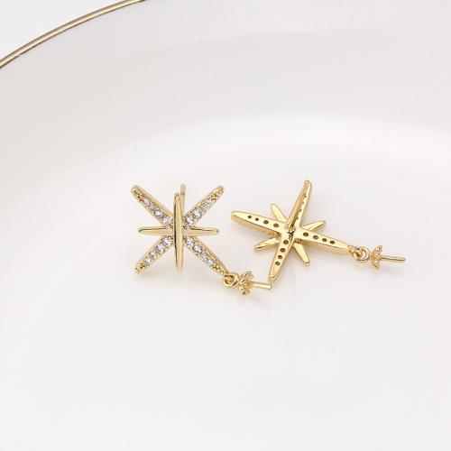 Brass Earring Stud Component real gold plated DIY & micro pave cubic zirconia 20mm Sold By Pair