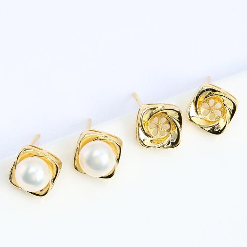 Brass Earring Stud Component real gold plated DIY & micro pave cubic zirconia 8mm Sold By Pair