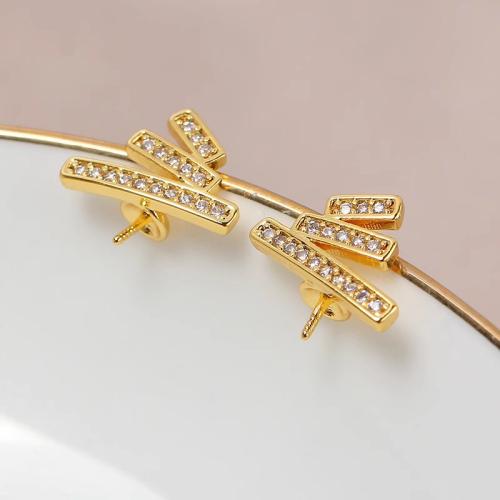 Brass Earring Stud Component Christmas Tree real gold plated DIY & micro pave cubic zirconia Sold By Pair