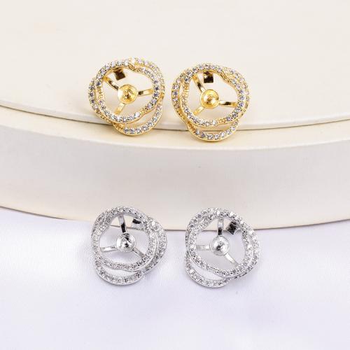 Brass Earring Stud Component, real gold plated, DIY & micro pave cubic zirconia, more colors for choice, 15mm, Sold By Pair
