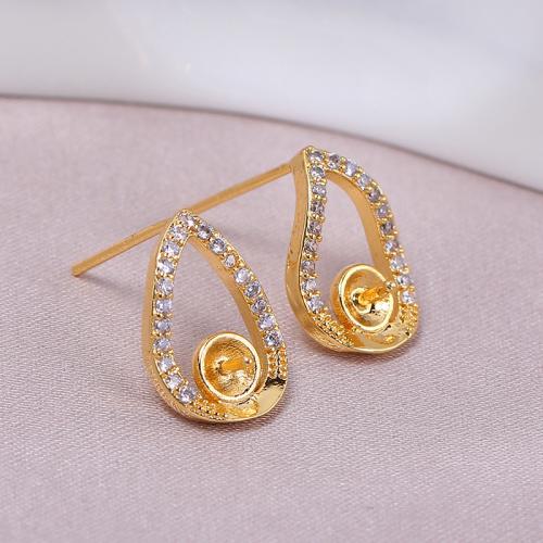Brass Earring Stud Component, real gold plated, DIY & micro pave cubic zirconia, more colors for choice, 19x12mm, Sold By Pair