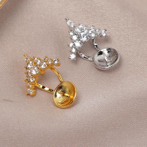 Brass Earring Stud Component real gold plated DIY & micro pave cubic zirconia Sold By PC