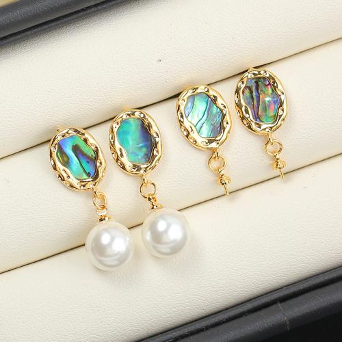 Brass Earring Stud Component with Abalone Shell real gold plated DIY golden 22mm Sold By Pair