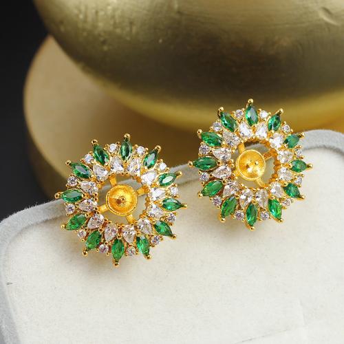 Brass Earring Stud Component real gold plated DIY & micro pave cubic zirconia 17mm Sold By Pair