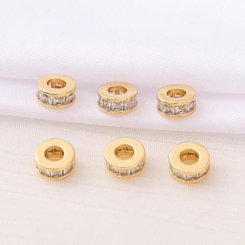 Brass Spacer Beads, real gold plated, DIY & micro pave cubic zirconia, golden, 7x3mm, Hole:Approx 3mm, Sold By PC