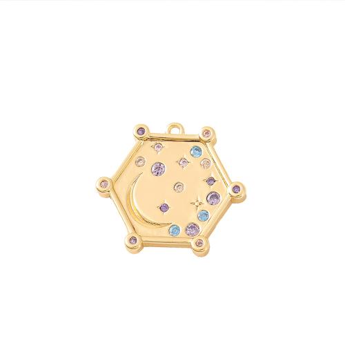 Цирконий Micro Pave латунь подвеска, Латунь, плакированный настоящим золотом, DIY & инкрустированное микро кубического циркония, Много цветов для выбора, 19.50x18mm, продается PC