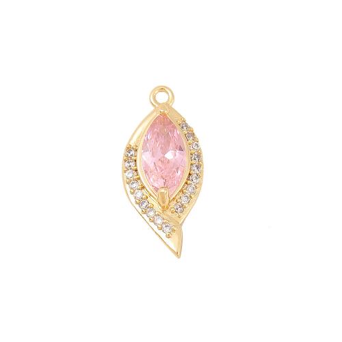 Cubic Zirconia Micro Pave Brass Pendant Leaf real gold plated DIY & micro pave cubic zirconia golden Sold By PC