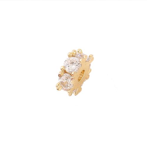Entretoise de perles en laiton, Plaqué d'or, DIY & pavé de micro zircon, doré, 7x2.80mm, Trou:Environ 2mm, Vendu par PC