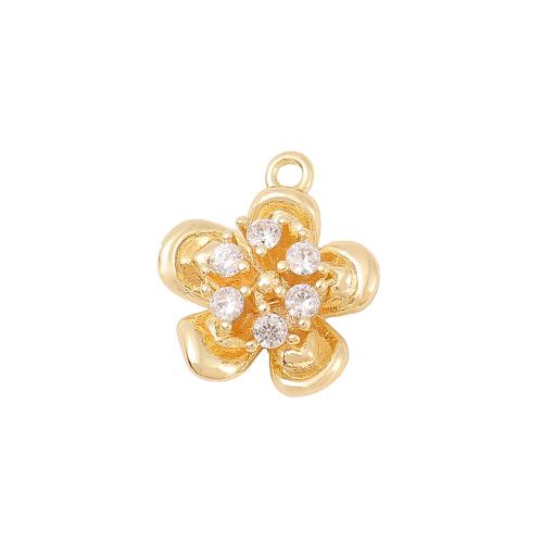 Cubic Zirconia Micro Pave Brass Pendant, petals, real gold plated, DIY & micro pave cubic zirconia, golden, 14x13mm, Sold By PC