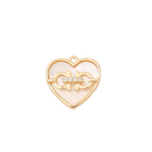 Cubic Zirconia Micro Pave Brass Pendant with Shell Heart real gold plated DIY & micro pave cubic zirconia golden Sold By PC