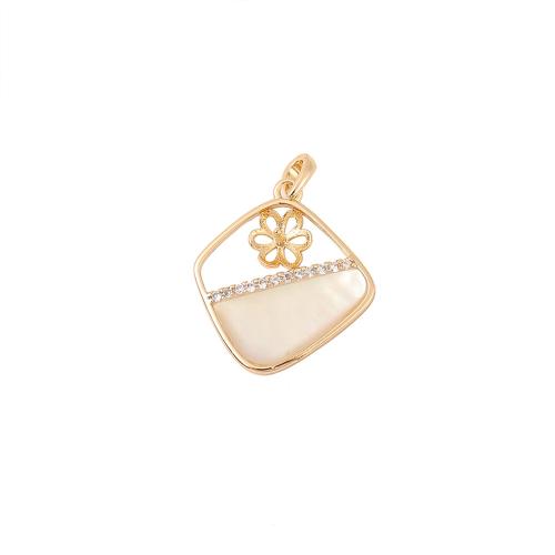 Brass Pendant Findings with Shell real gold plated DIY & micro pave cubic zirconia Sold By PC