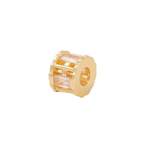 Grânulos de espaçador latão, cobre, banhado a ouro genuino, DIY & micro pavimento em zircônia cúbica, dourado, 6x8mm, Buraco:Aprox 3.5mm, vendido por PC