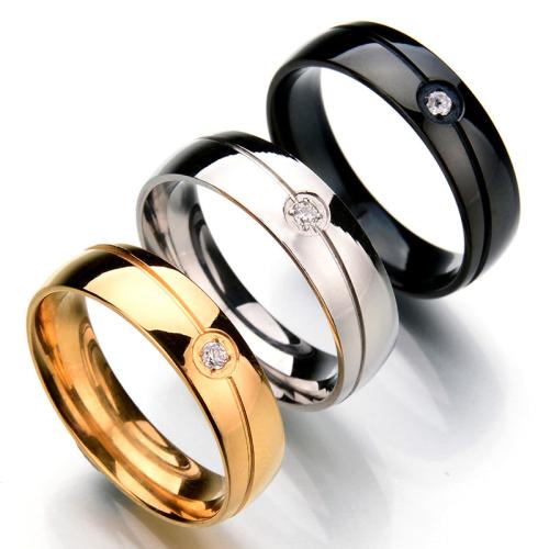 Rhinestone нержавеющей стали палец кольцо, Нержавеющая сталь 304, Мужская & разный размер для выбора & со стразами, Много цветов для выбора, width 6mm, продается PC
