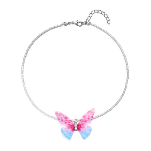 Glass Seed Beads Necklace Seedbead with Resin & Zinc Alloy with 5cm extender chain Butterfly fashion jewelry & for woman Length Approx 40 cm Sold By PC