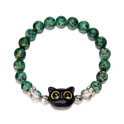 Bracelets de pierres précieuses, Pierre naturelle, avec résine, chat, bijoux de mode & pour femme, plus de couleurs à choisir, beads:8mm, Longueur:18 cm, Vendu par PC