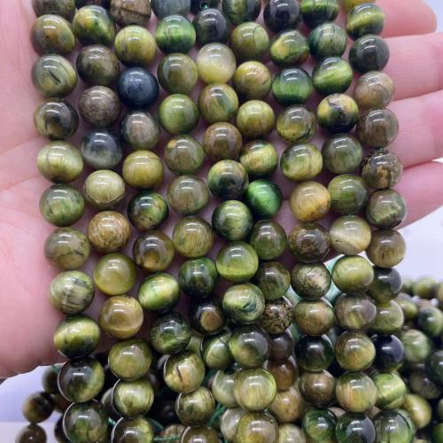 Tigerauge Perlen, rund, DIY & verschiedene Größen vorhanden, grün, verkauft per ca. 38 cm Strang