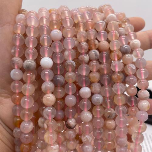 Perles agates, Agate aux fleurs de cerisier blanc, Rond, DIY & normes différentes pour le choix, rose, Vendu par Environ 38 cm brin