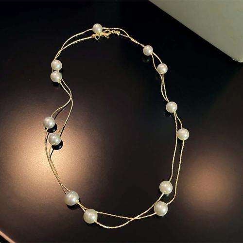 Zinc Alloy smykker halskæde, med Plastic Pearl, forgyldt, mode smykker & forskellige stilarter for valg & for kvinde, flere farver til valg, nikkel, bly & cadmium fri, Solgt af PC