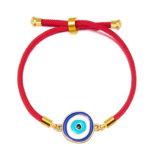 Evil Eye Jewelry Bracelet Polyester Cord with Zinc Alloy gold color plated fashion jewelry & Unisex & adjustable & enamel & with rhinestone Length Approx 18-24 cm Sold By PC