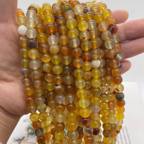 Natürliche Streifen Achat Perlen, rund, DIY & verschiedene Größen vorhanden, gelb, verkauft per ca. 38 cm Strang