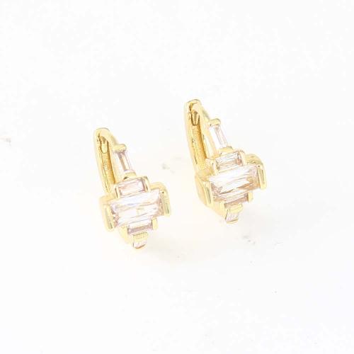 Cubic Zirconia Micro Pave Brass Earring, gold color plated, micro pave cubic zirconia & for woman, nickel, lead & cadmium free, 14.90x12.90x7.30mm, Sold By Pair